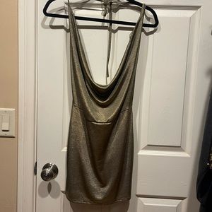 Metallic gold halter dress